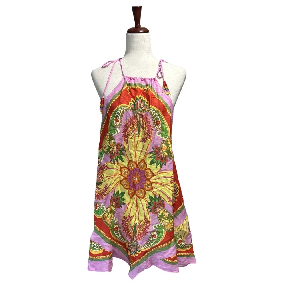 Farm Rio NWT Women's Beach Toucan's Scarf Multi Mini Dress Vacation Boho - Picture 2 of 12